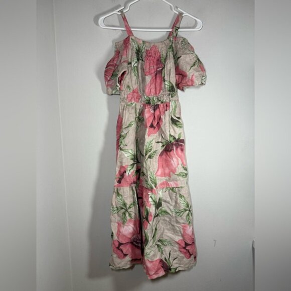 Kourt Made in Italy 100% Linen Ruffled Cold Shoulder Midi Dress size S - Picture 3 of 8